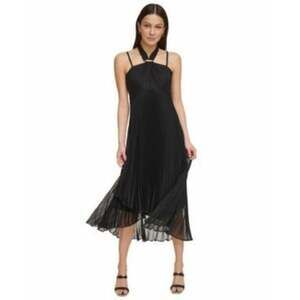 DKNY Women's Black Pleated Halter Dress Size 6 A-Line Midi Party Cocktail